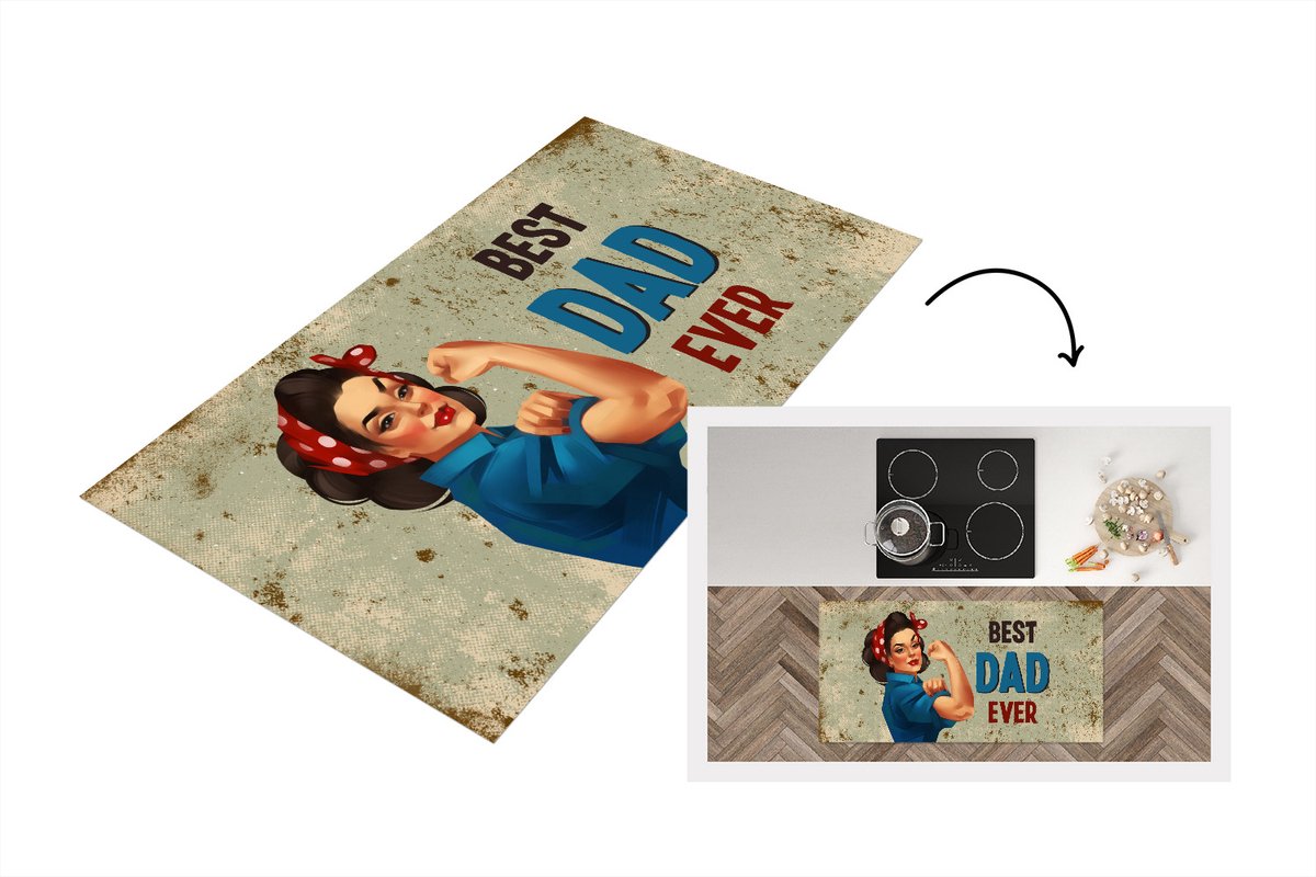 KitchenYeah Keukenloper - Loper keuken - Papa - Quotes - Best dad ever - Spreuken - 120x60 cm - Keukenloper vinyl Multicolor
