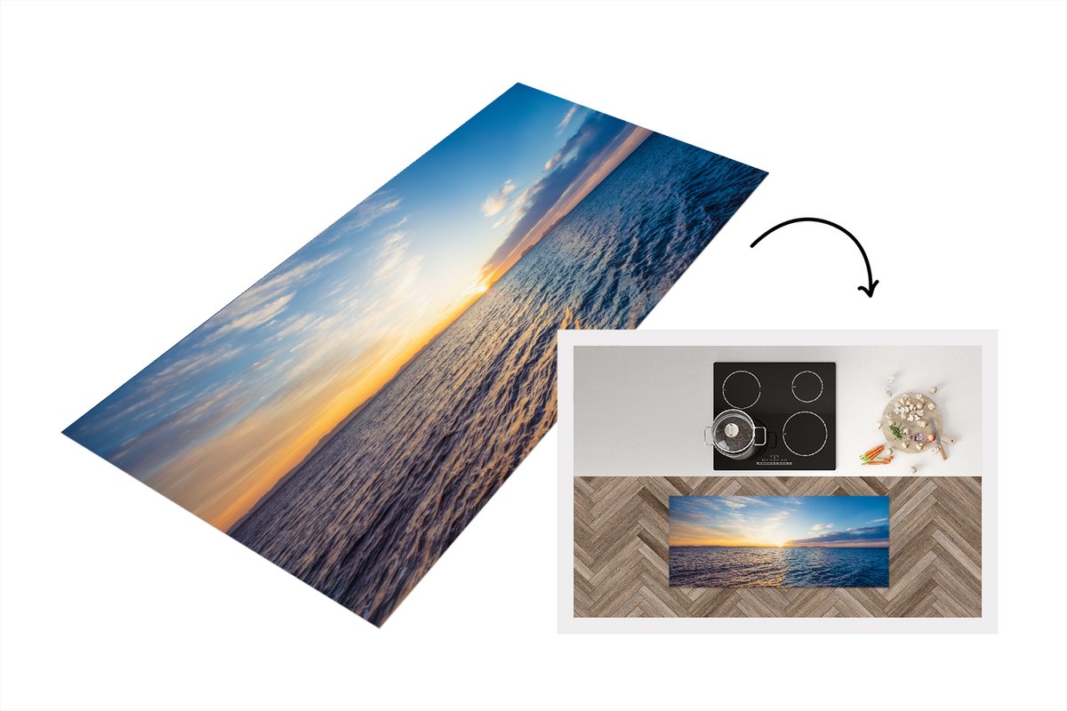 KitchenYeah Keukenloper - Loper keuken - Zon - Zee - Licht - 120x50 cm - Keukenloper vinyl Multicolor
