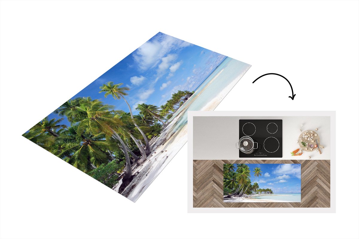 KitchenYeah Keukenloper - Loper keuken - Zee - Zon - Palmbomen - 120x60 cm - Keukenloper vinyl Multicolor