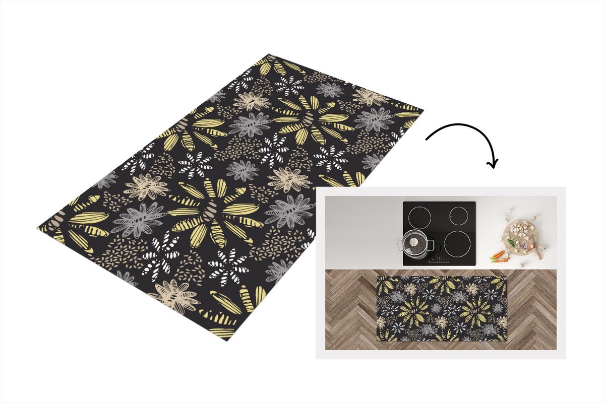 KitchenYeah Keukenloper - Loper keuken - Abstract - Bloemen - Patronen - 120x60 cm - Keukenloper vinyl Multicolor