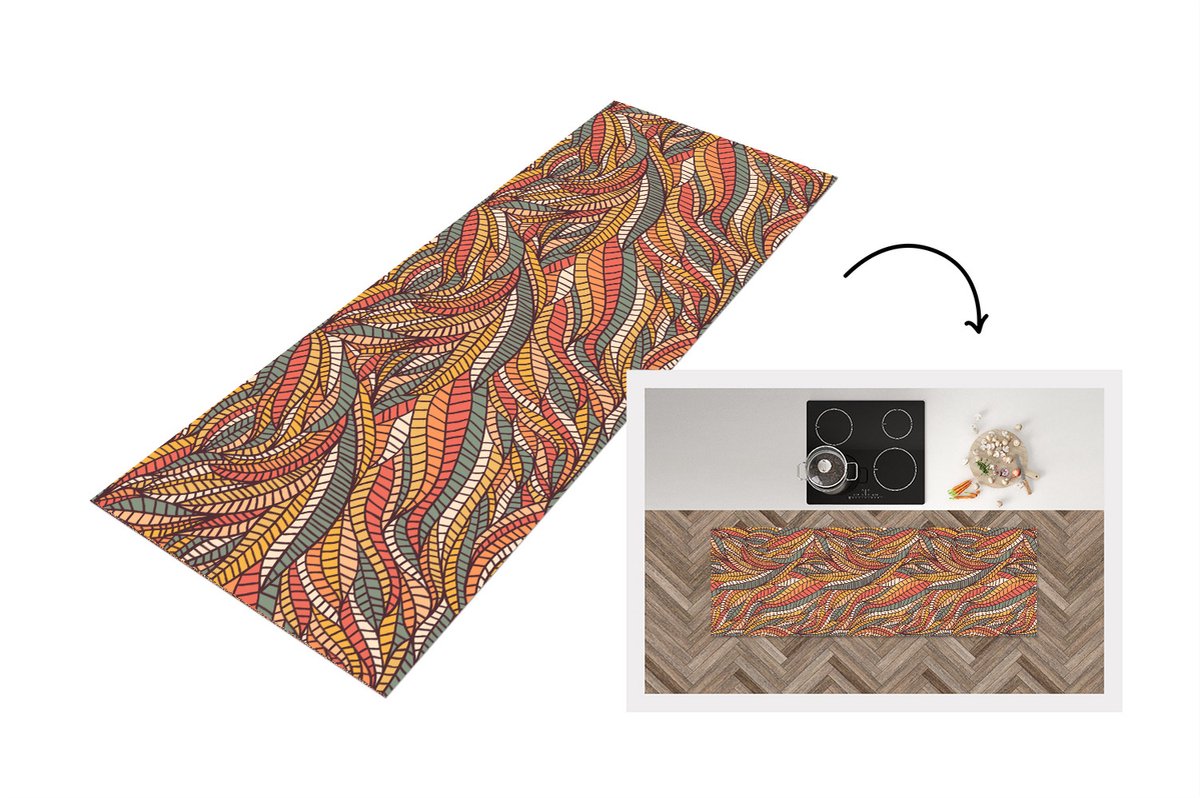 Keukenloper - Loper keuken - Bladeren - Patronen - Mozaïek - 150x50 cm - Keukenloper vinyl