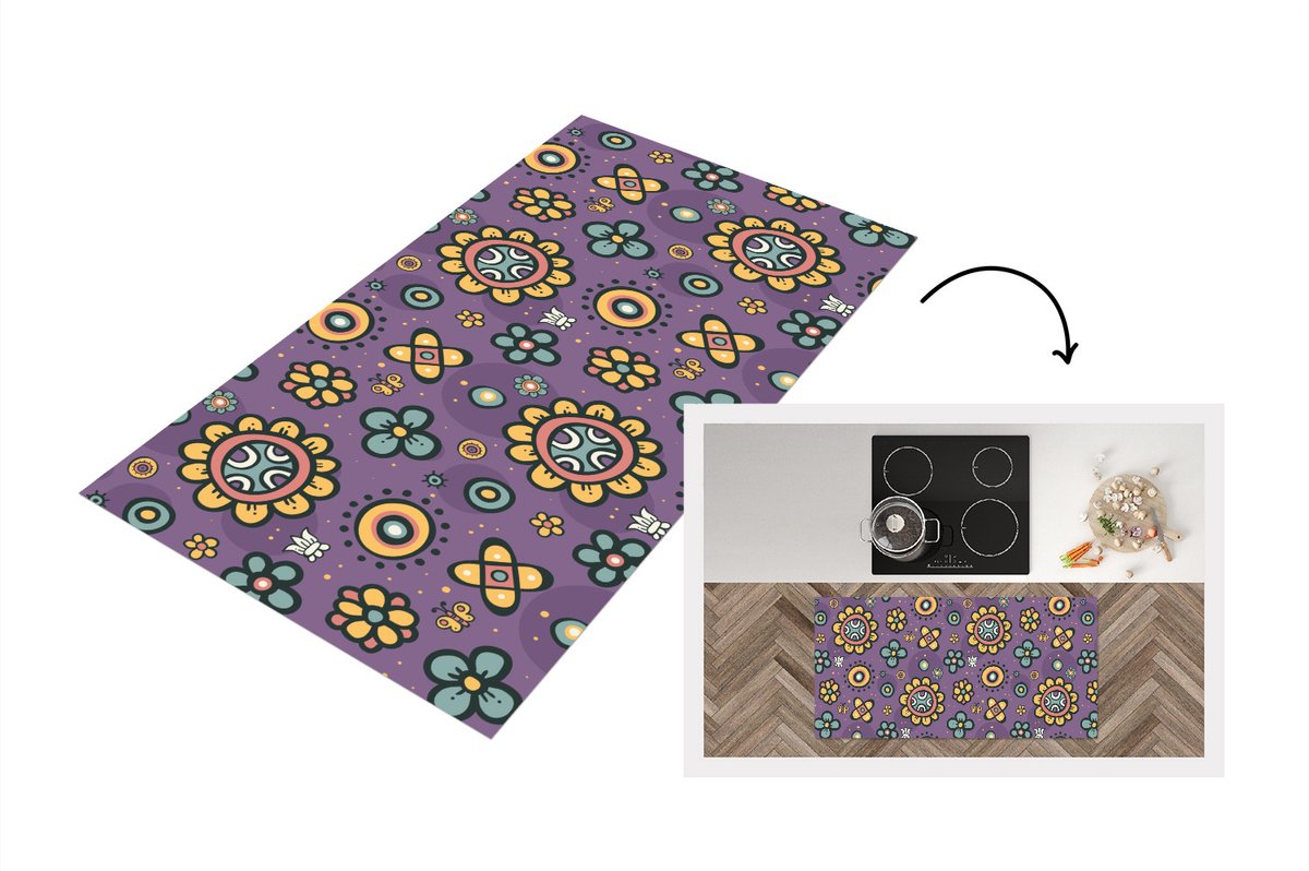 KitchenYeah Keukenloper - Loper keuken - Meisjes - Vlinder - Planten - Patronen - 120x60 cm - Keukenloper vinyl Multicolor