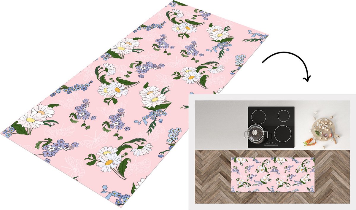 KitchenYeah Keukenloper - Loper keuken - Patronen - Vergeet me nietjes - Bloemen - Keukenloper vinyl Multicolor