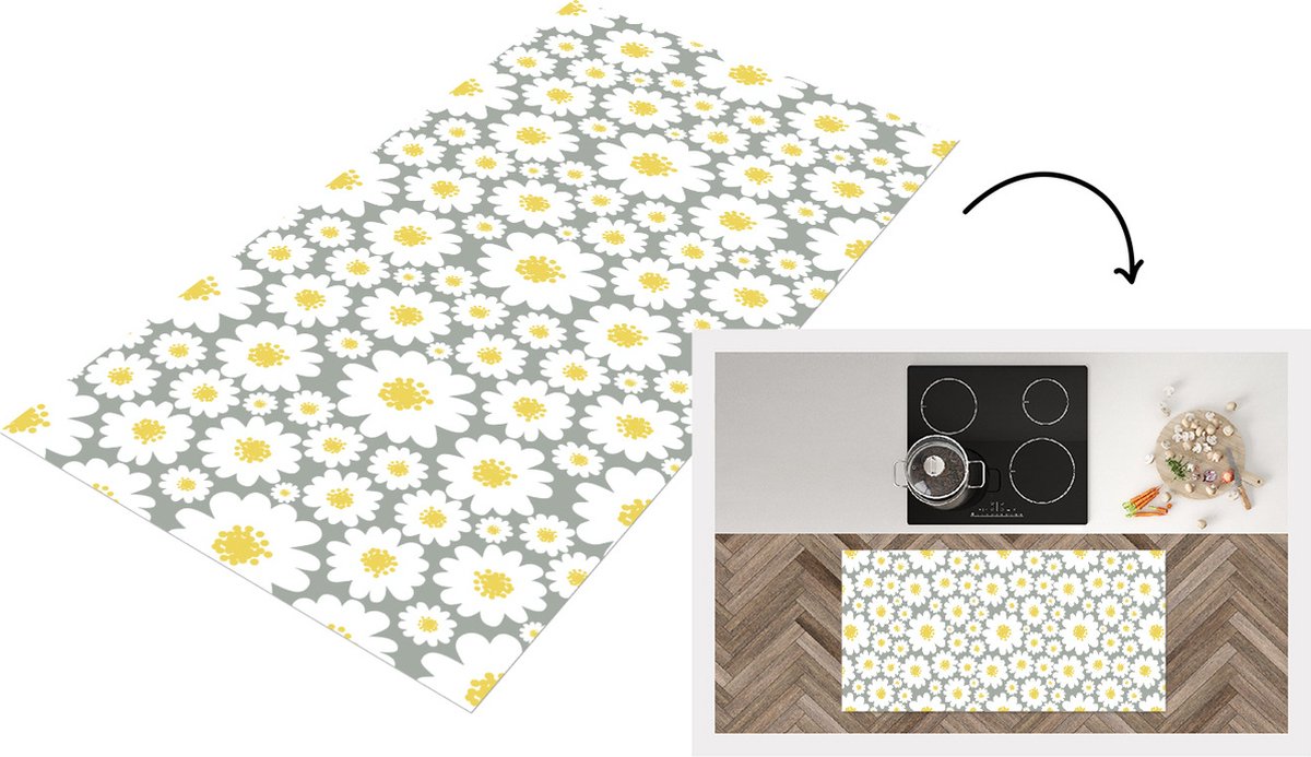 KitchenYeah Keukenloper - Loper keuken - Meisjes - Daisy - Bloemen - Patronen - 120x60 cm - Keukenloper vinyl Multicolor