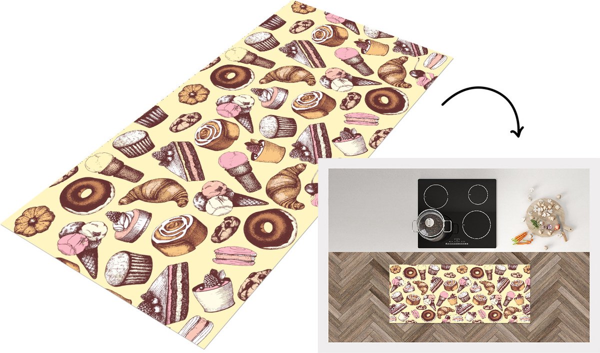 KitchenYeah Keukenloper - Loper keuken - Meisje - Eten - Taart - Patronen - 120x50 cm - Keukenloper vinyl Multicolor