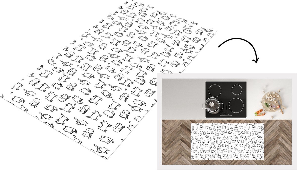 Keukenloper - Loper keuken - Meiden - Kat - Patronen - 120x60 cm - Keukenloper vinyl