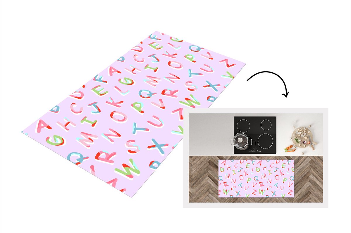 KitchenYeah Keukenloper - Loper keuken - Alfabet - Letters - Patroon - 120x60 cm - Keukenloper vinyl Multicolor