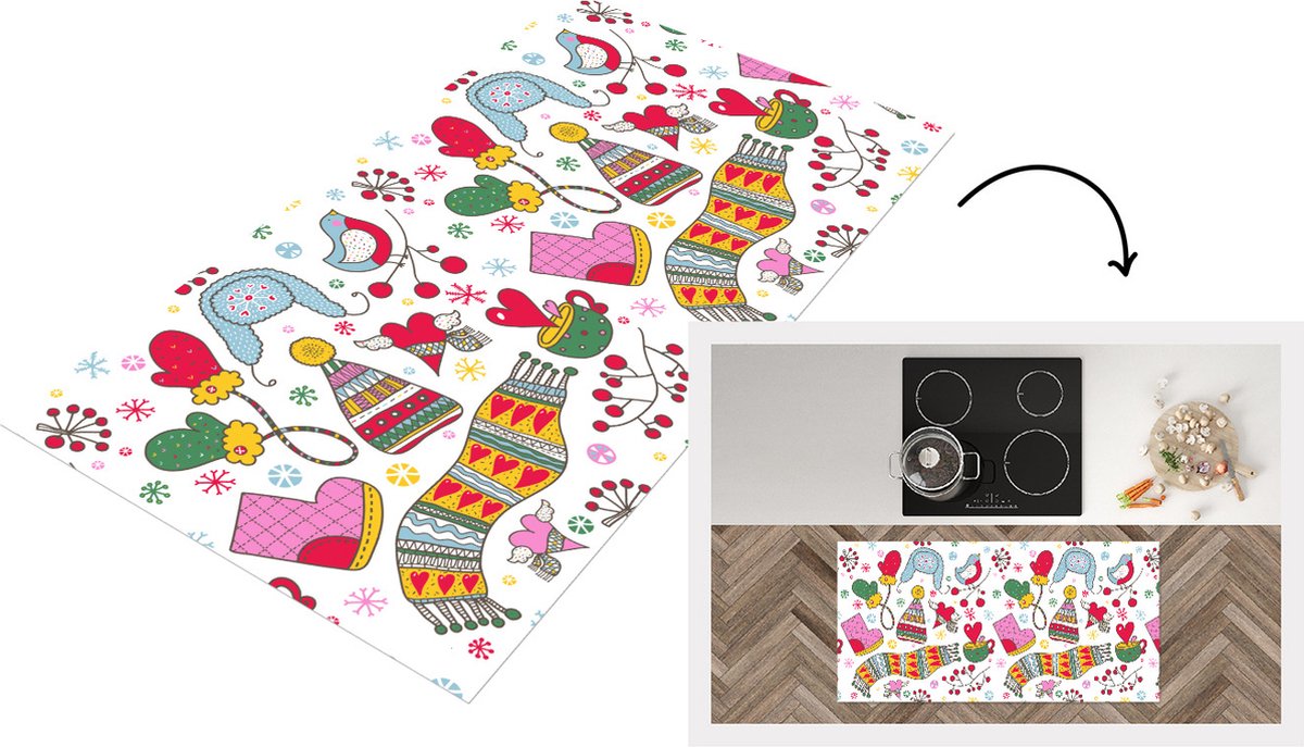 KitchenYeah Keukenloper - Loper keuken - Patronen - Winter - Kerst - 120x60 cm - Keukenloper vinyl Multicolor
