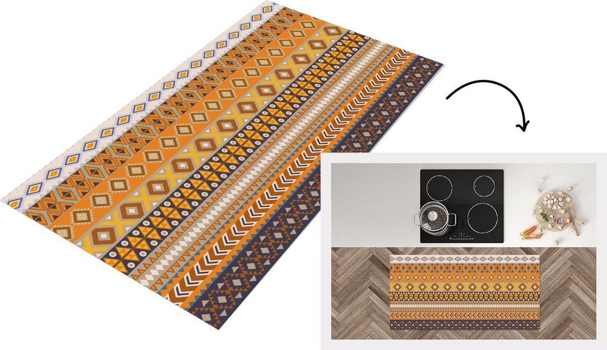 KitchenYeah Keukenloper - Loper keuken - Patronen - Afrika - Abstract - 120x60 cm - Keukenloper vinyl Multicolor