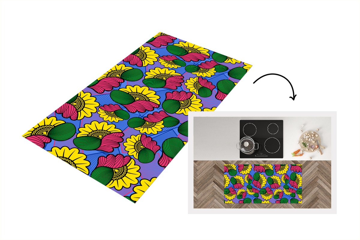 KitchenYeah Keukenloper - Loper keuken - Bloemen - Patroon - Afrika - 120x60 cm - Keukenloper vinyl Multicolor