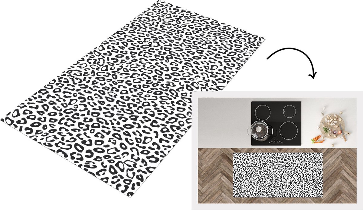 KitchenYeah Keukenloper - Loper keuken - Design - Panterprint - Zwart - Wit - Patronen - 120x60 cm - Keukenloper vinyl Multicolor