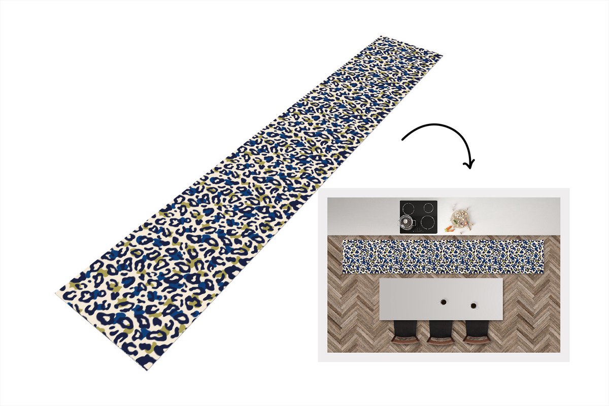 KitchenYeah Keukenloper - Loper keuken - Panter - Design - Blauw - Groen - 300x50 cm - Keukenloper vinyl Multicolor