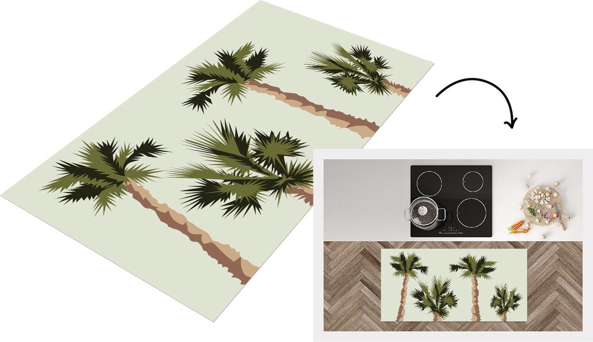 KitchenYeah Keukenloper - Loper keuken - Palmboom - Zomer - Tropisch - 120x60 cm - Keukenloper vinyl Multicolor
