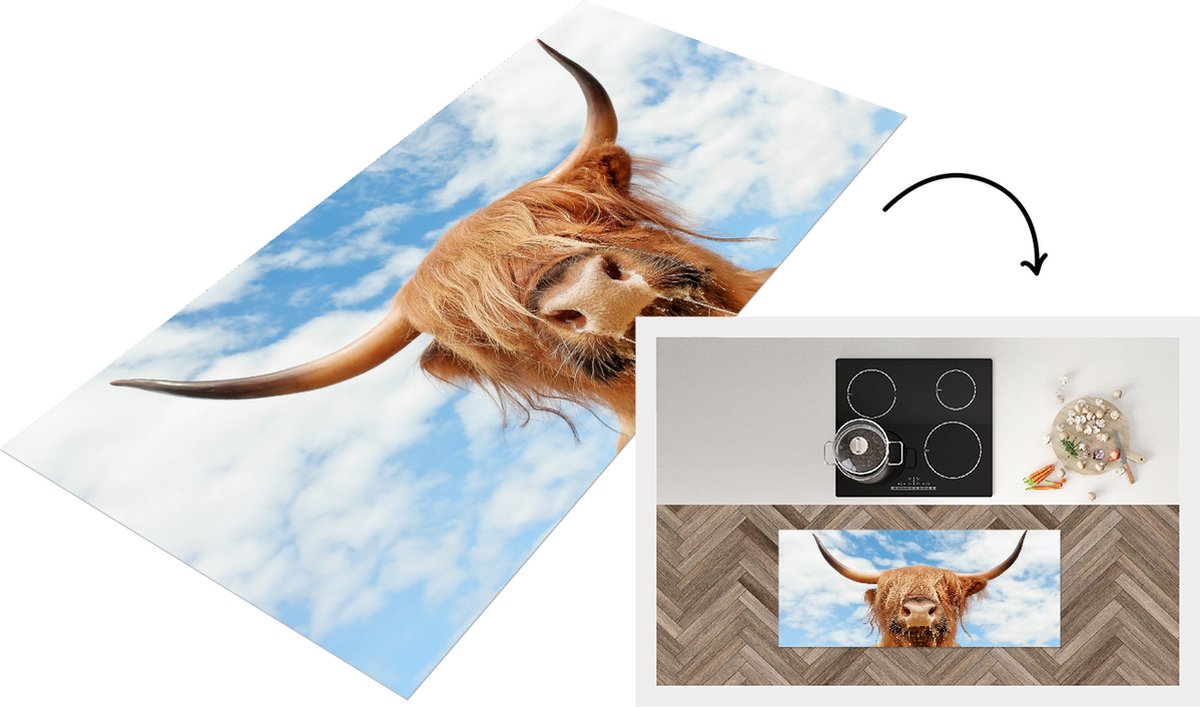 KitchenYeah Keukenloper - Loper keuken - Schotse Hooglander - Wolk - Dieren - 120x50 cm - Keukenloper vinyl Multicolor
