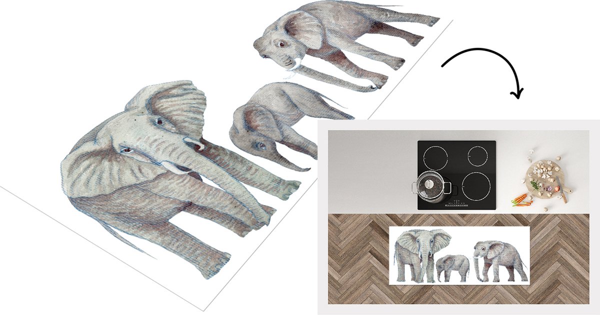 KitchenYeah Keukenloper - Loper keuken - Dieren - Waterverf - Afrika - 120x50 cm - Keukenloper vinyl Multicolor