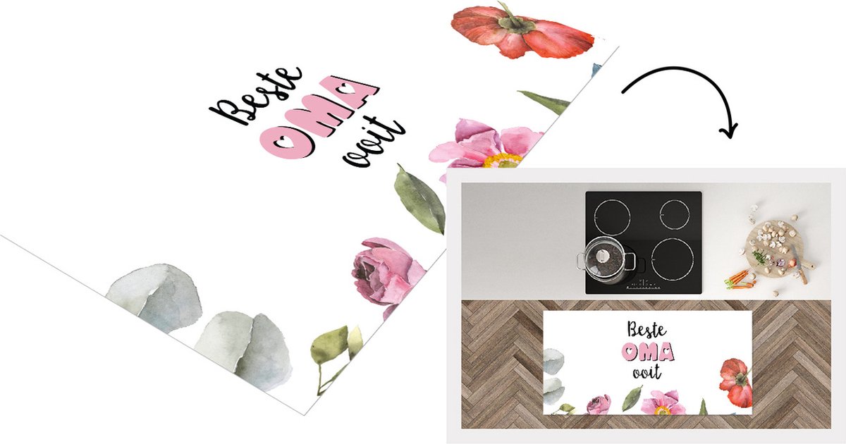 KitchenYeah Keukenloper - Loper keuken - Spreuken - Quotes Beste Oma Ooit - Bloemen - Moederdag cadeautje - Oma - 120x60 cm - Keukenloper vinyl Multicolor