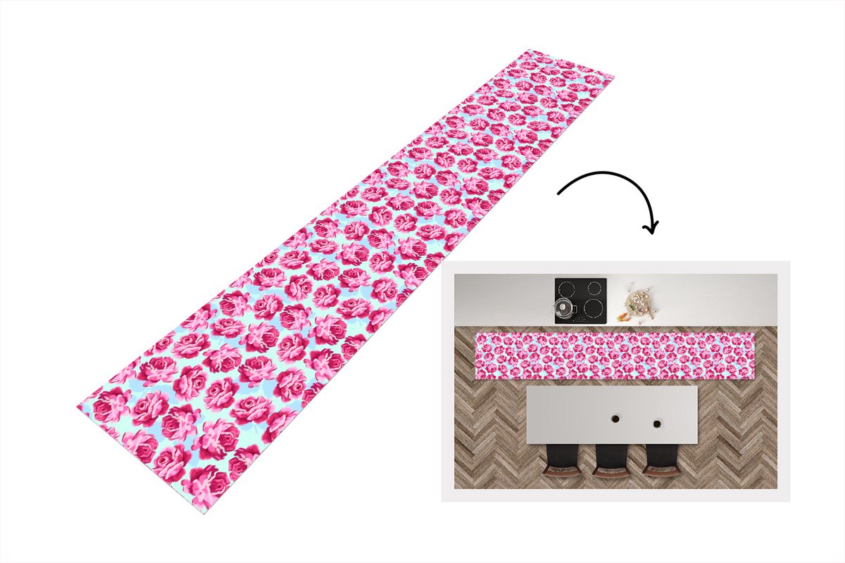 KitchenYeah Keukenloper - Loper keuken - Bloemen - Rozen - Patroon - 300x50 cm - Keukenloper vinyl Multicolor