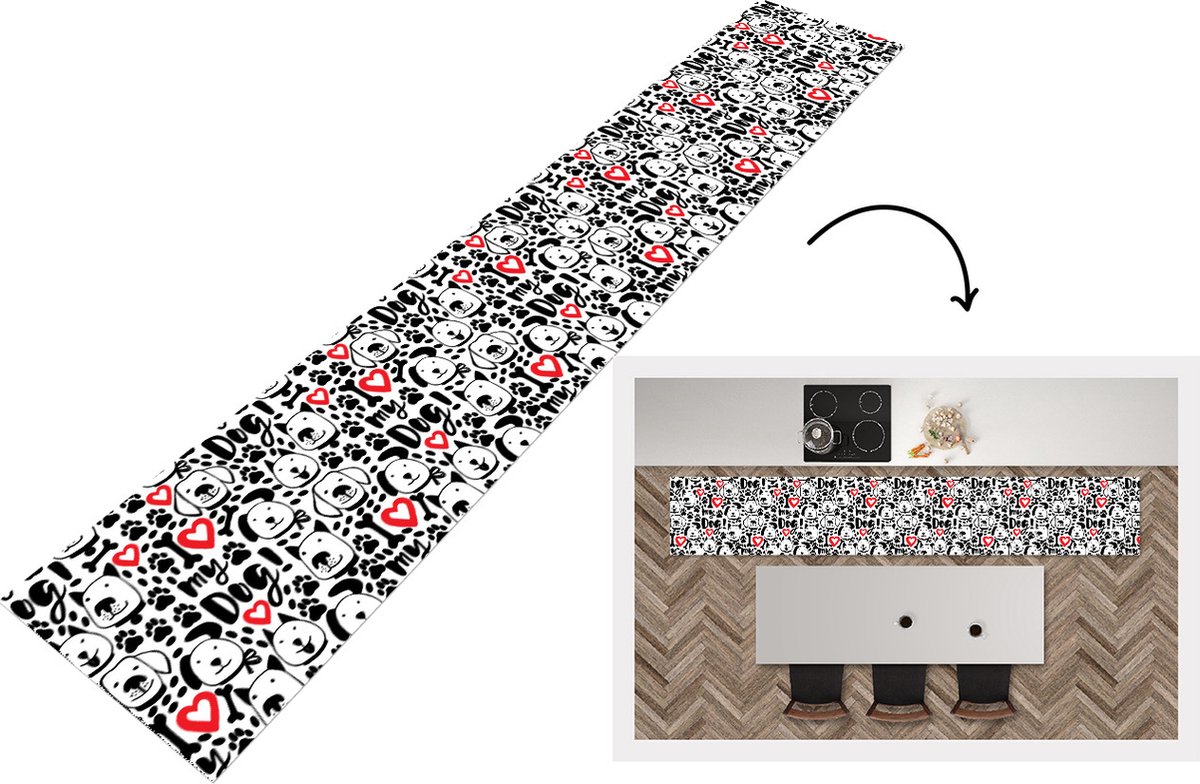 KitchenYeah Keukenloper - Loper keuken - Patronen - Hond - Quote - 300x50 cm - Keukenloper vinyl Multicolor
