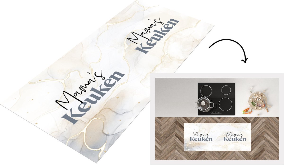 KitchenYeah Keukenloper - Loper keuken - Quotes - Marmer - Koken - Mama's keuken - Aanrecht - 120x50 cm - Keukenloper vinyl Multicolor