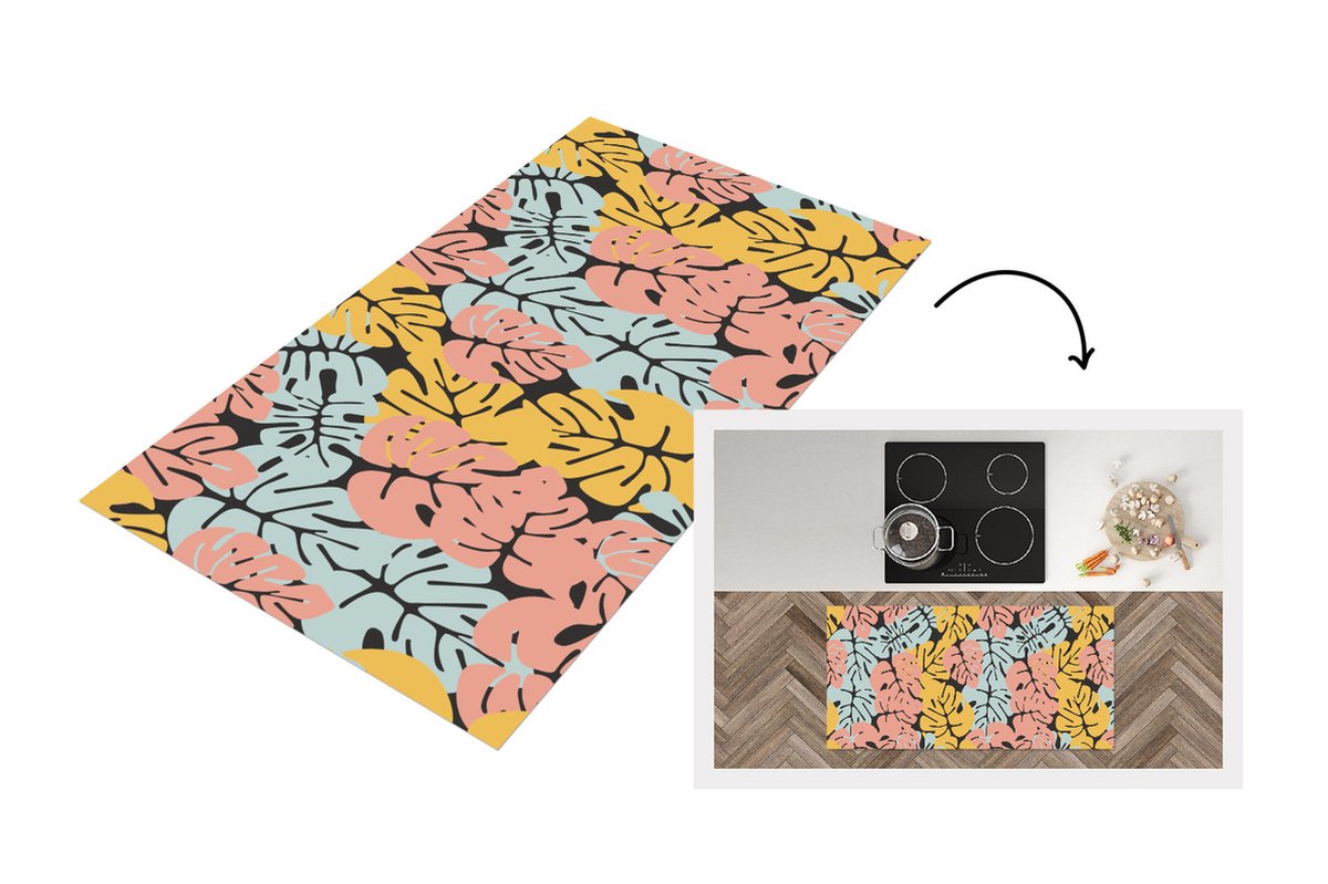 KitchenYeah Keukenloper - Loper keuken - Monstera - Hawaii - Design - Pastel - 120x60 cm - Keukenloper vinyl Multicolor