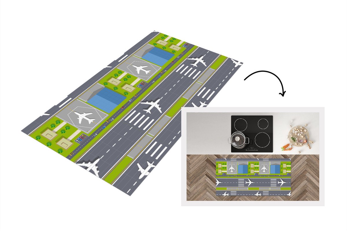 KitchenYeah Keukenloper - Loper keuken - Design - Vliegveld - Vliegtuig - Keukenloper vinyl multicolor, foto 2