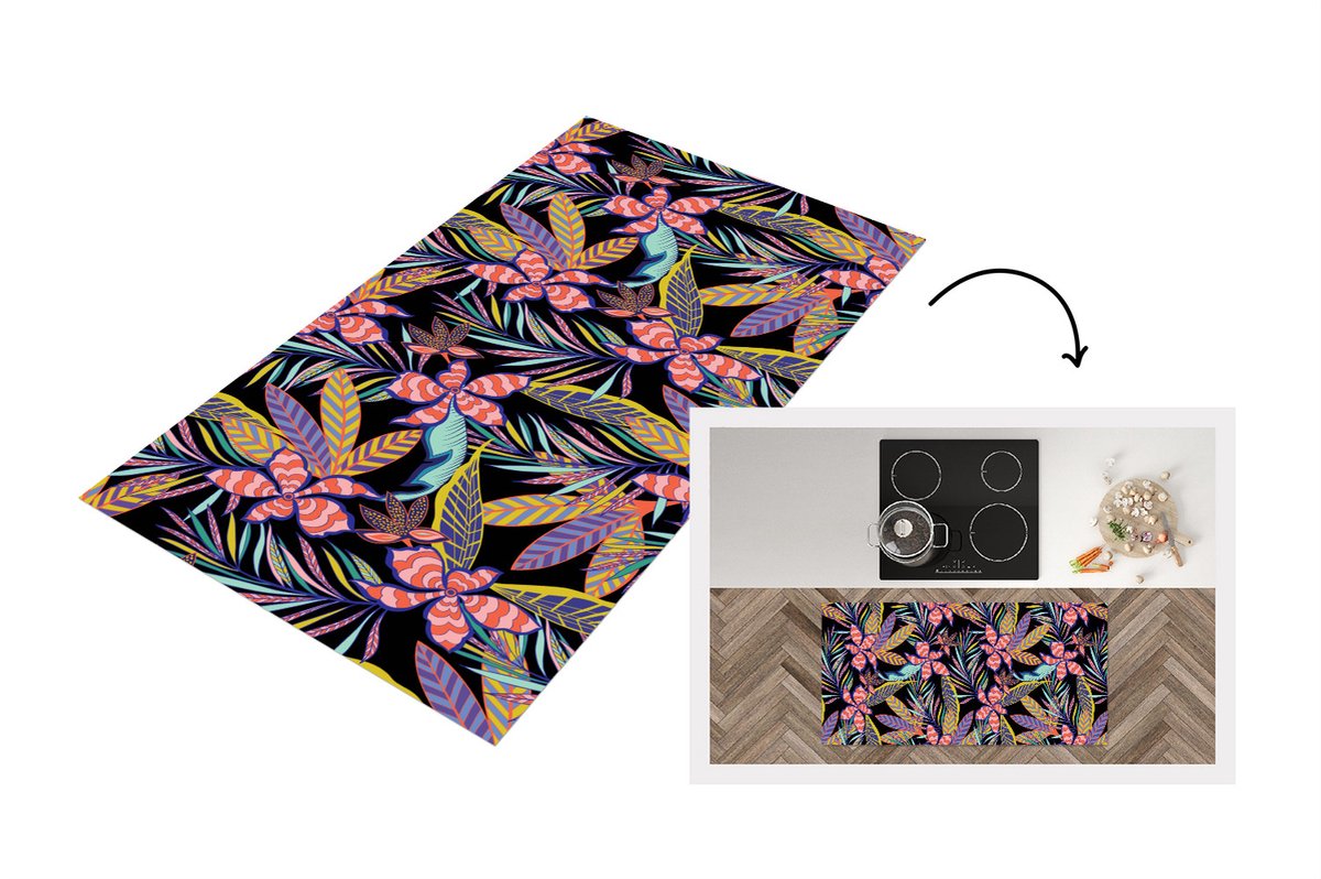 KitchenYeah Keukenloper - Loper keuken - Hawaii - Regenboog - Bloemen - Bladeren - Psychedelisch - 120x60 cm - Keukenloper vinyl Multicolor