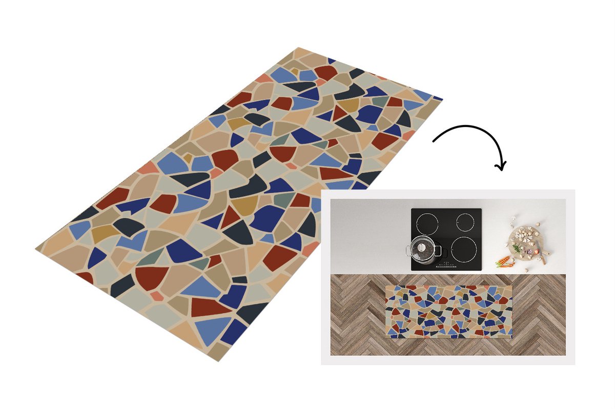 KitchenYeah Keukenloper - Loper keuken - Middellandse Zee - Patronen - Mozaiek - 120x50 cm - Keukenloper vinyl Multicolor