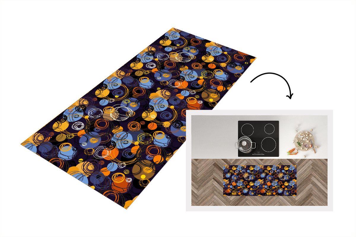 KitchenYeah Keukenloper - Loper keuken - Patroon - Abstract - Ringen - 120x50 cm - Keukenloper vinyl Multicolor