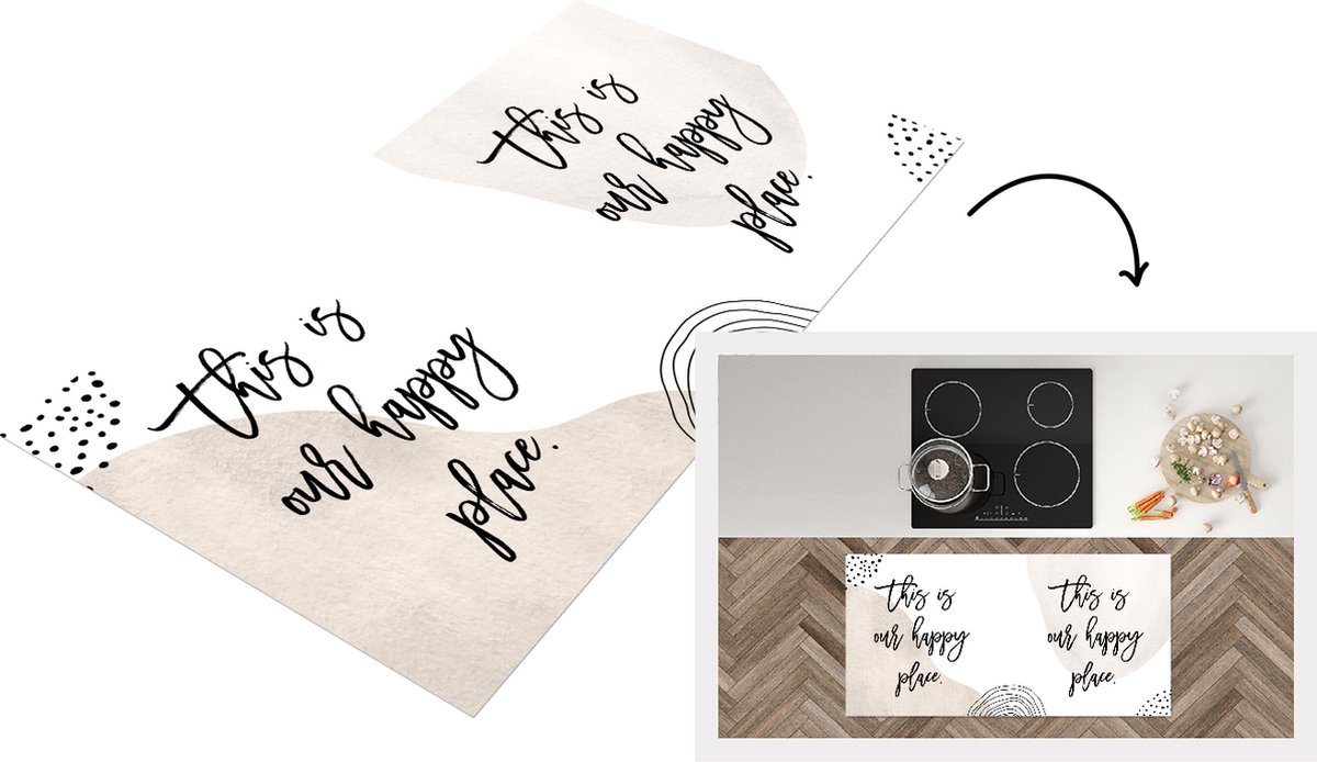 KitchenYeah Keukenloper - Loper keuken - Quotes - Geluk - Thuis - 120x60 cm - Keukenloper vinyl Multicolor