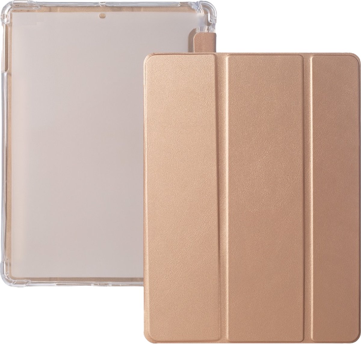 CoverMore Tablethoes - Geschikt voor iPad Pro 12.9 2021 Case - Tablet Hoesje Goud - Smart Folio Cover met Pencil Opbergvak