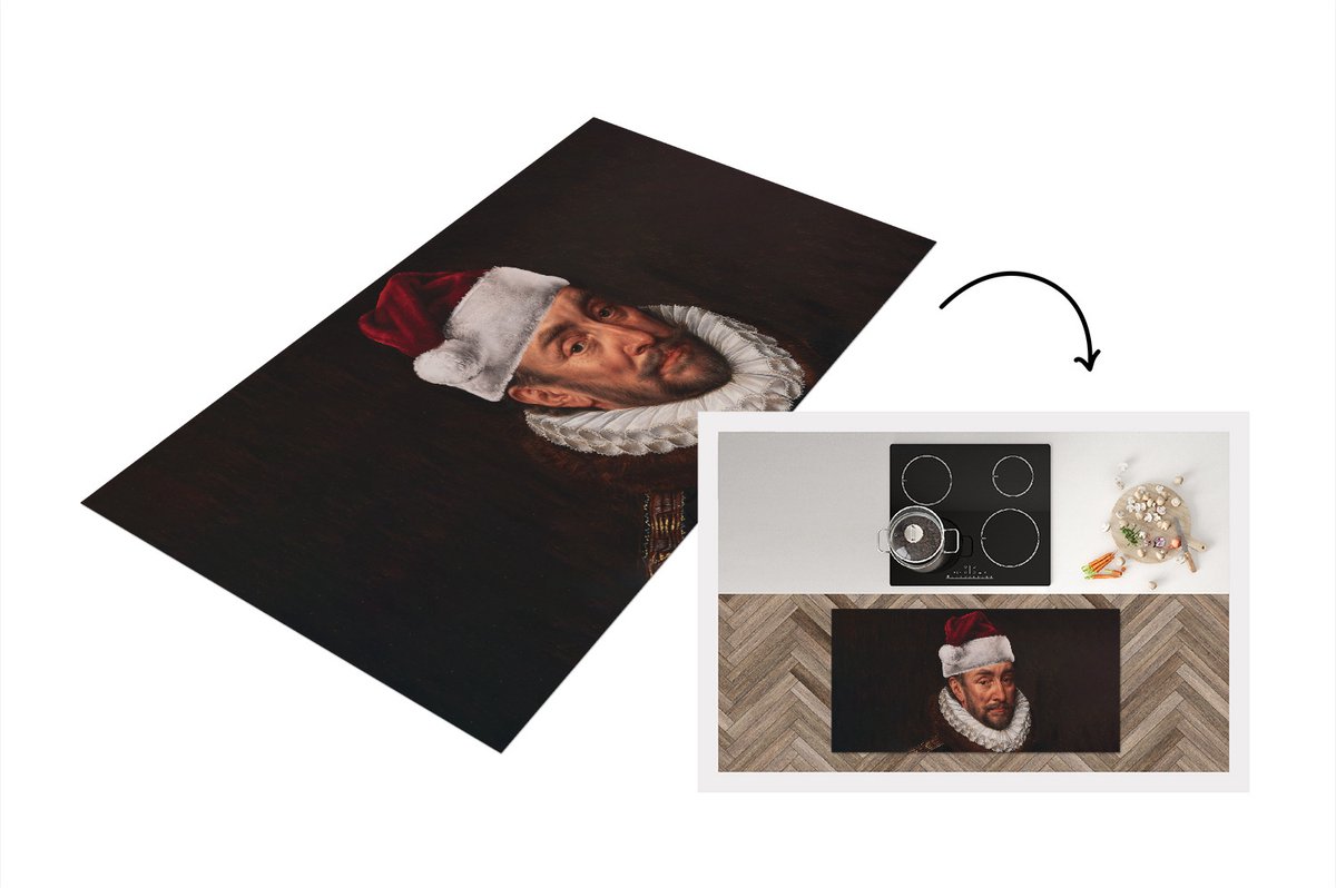 KitchenYeah Keukenloper - Loper keuken - Willem van Oranje - Kerstmuts - Oude meesters - 120x60 cm - Keukenloper vinyl Multicolor
