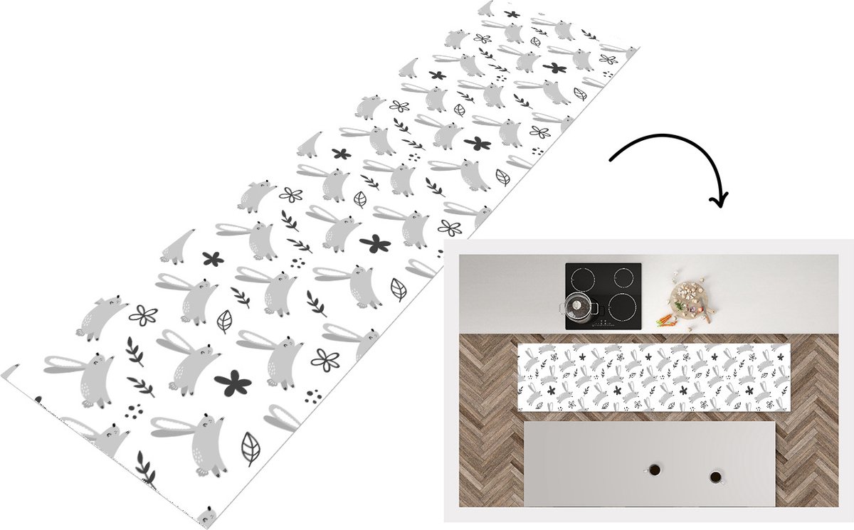 KitchenYeah Keukenloper - Loper keuken - Haas - Dieren - Patronen - 200x50 cm - Keukenloper vinyl Multicolor