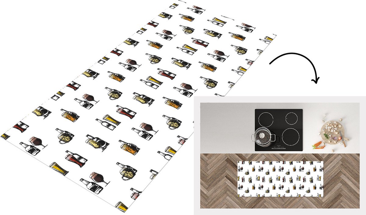 KitchenYeah Keukenloper - Loper keuken - Bier - Glas - Patroon - 120x50 cm - Keukenloper vinyl Multicolor