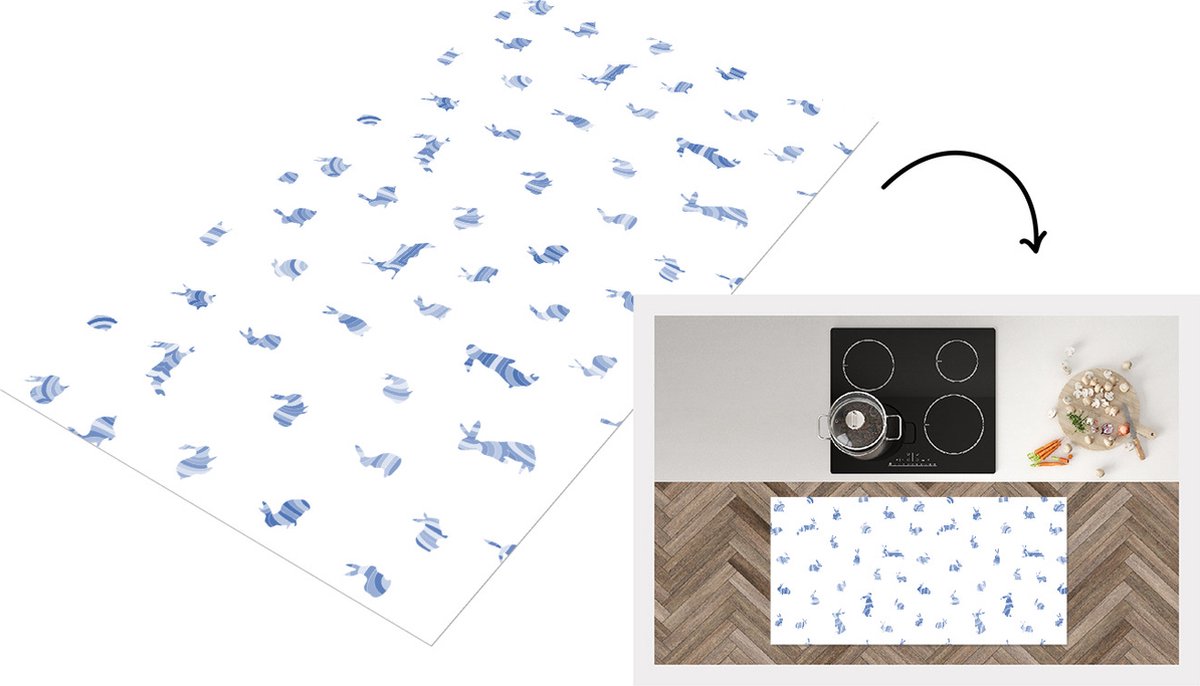 KitchenYeah Keukenloper - Loper keuken - Konijn - Patronen - Haas - 120x60 cm - Keukenloper vinyl Multicolor