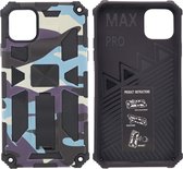 Hoesje Geschikt voor iPhone 11 Pro Max Hoesje - Rugged Extreme Backcover Camouflage met Kickstand - Paars