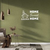 Stickerheld - Muursticker "Home Sweet Home" Quote - Woonkamer - huis met hartjes - Engelse Teksten - Mat Wit - 41.3x75.5cm