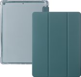 iPad 2021 Hoes - iPad 10.2 2019/2020/2021 Case - iPad 10.2 Hoesje Donker Groen - Clear Back Folio Cover met Apple Pencil Opbergvak - Hoesje voor iPad 10.2 7e, 8e en 9e generatie