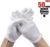 Witte katoenen Handschoen – Gloves Soft 100% Cotton Gloves Coin Jewelry Silver Inspection Gloves Stretchable Lining Glove - Handschoenen - Handschoenen Cotton Maat M 50Stuks/25Pairs      M       HiCHiCO