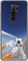 Geschikt voor Xiaomi Redmi 9 hoesje - Een illustratie van een keeper die de voetbal tegenhoudt - Jongetje - Meisjes - Kind - Siliconen Telefoonhoesje