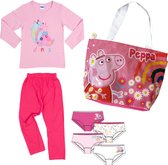 Peppa Pig set - VOORDEELPAKKET - 3-delig - pyjama + 4 onderbroekjes + tas - roze - maat 98/104