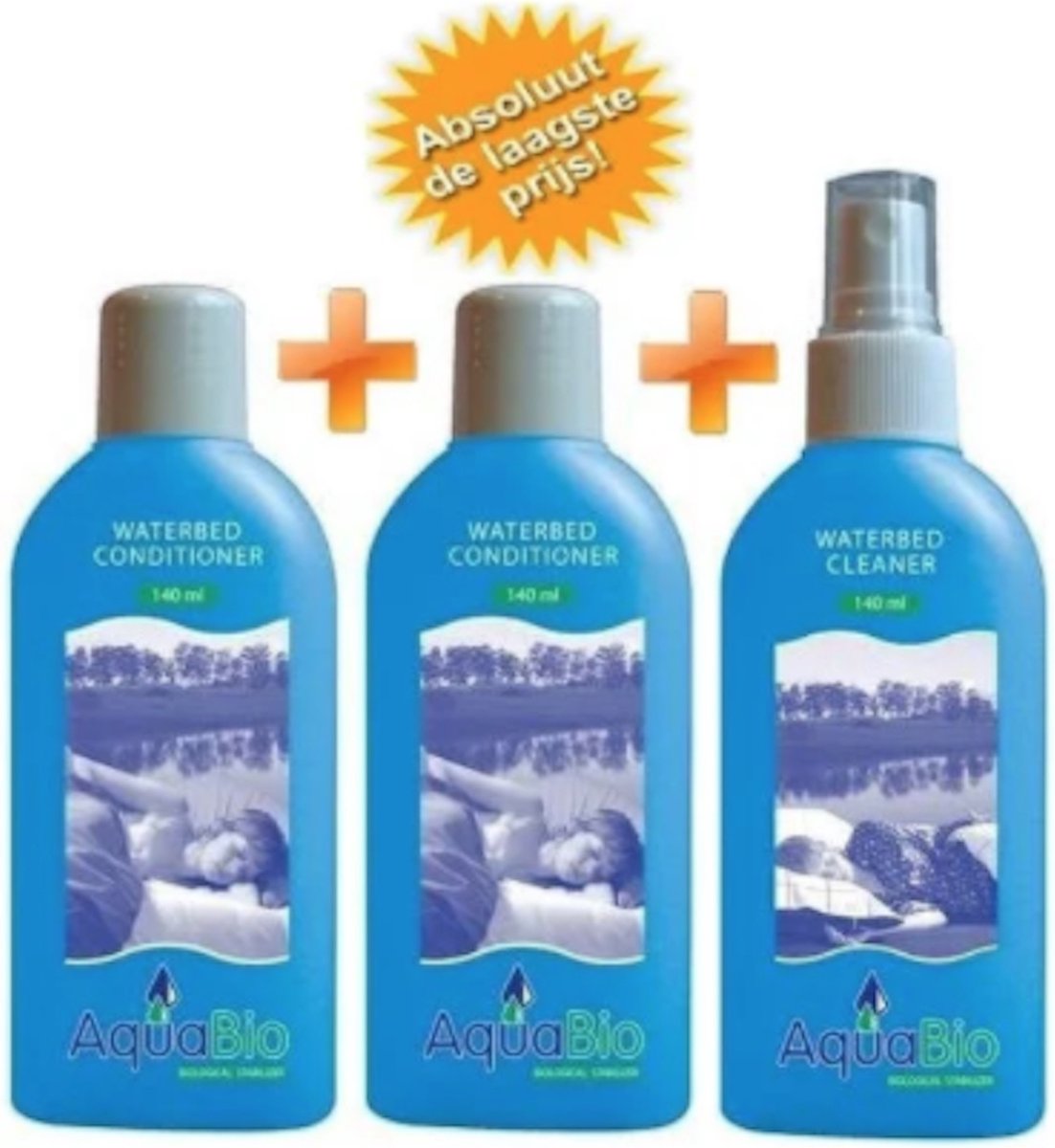 AquaBio - 2x Waterbed Conditioner - 1x Vinyl Waterbed Reiniger - 12 maanden - 140 ml - 100% Biologisch