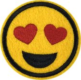 Emoji Smiley Love It Ogen Strijk Embleem Patch 6.2 cm / 6.2 cm / Geel Rood Zwart