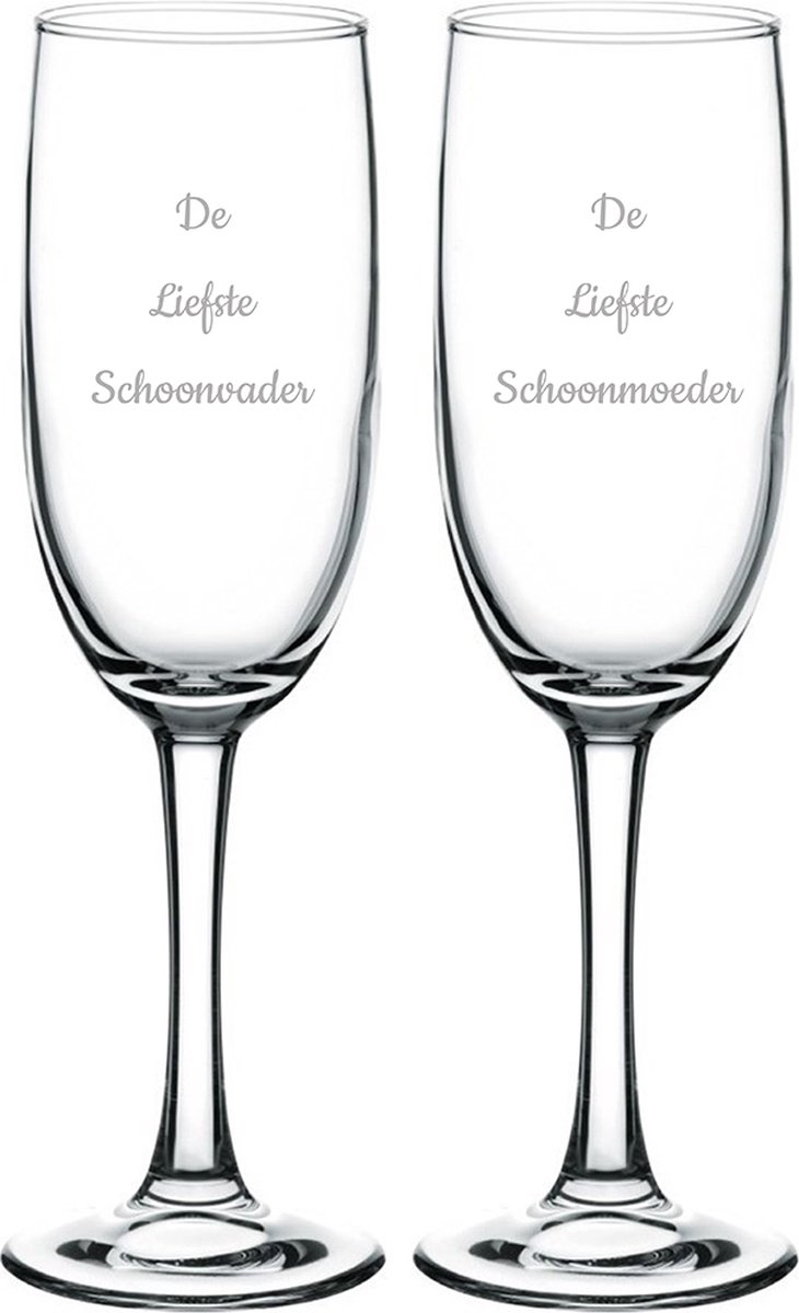 Gegraveerde Champagneglas 16,5cl De Liefste Schoonvader-De Liefste Schoonmoeder