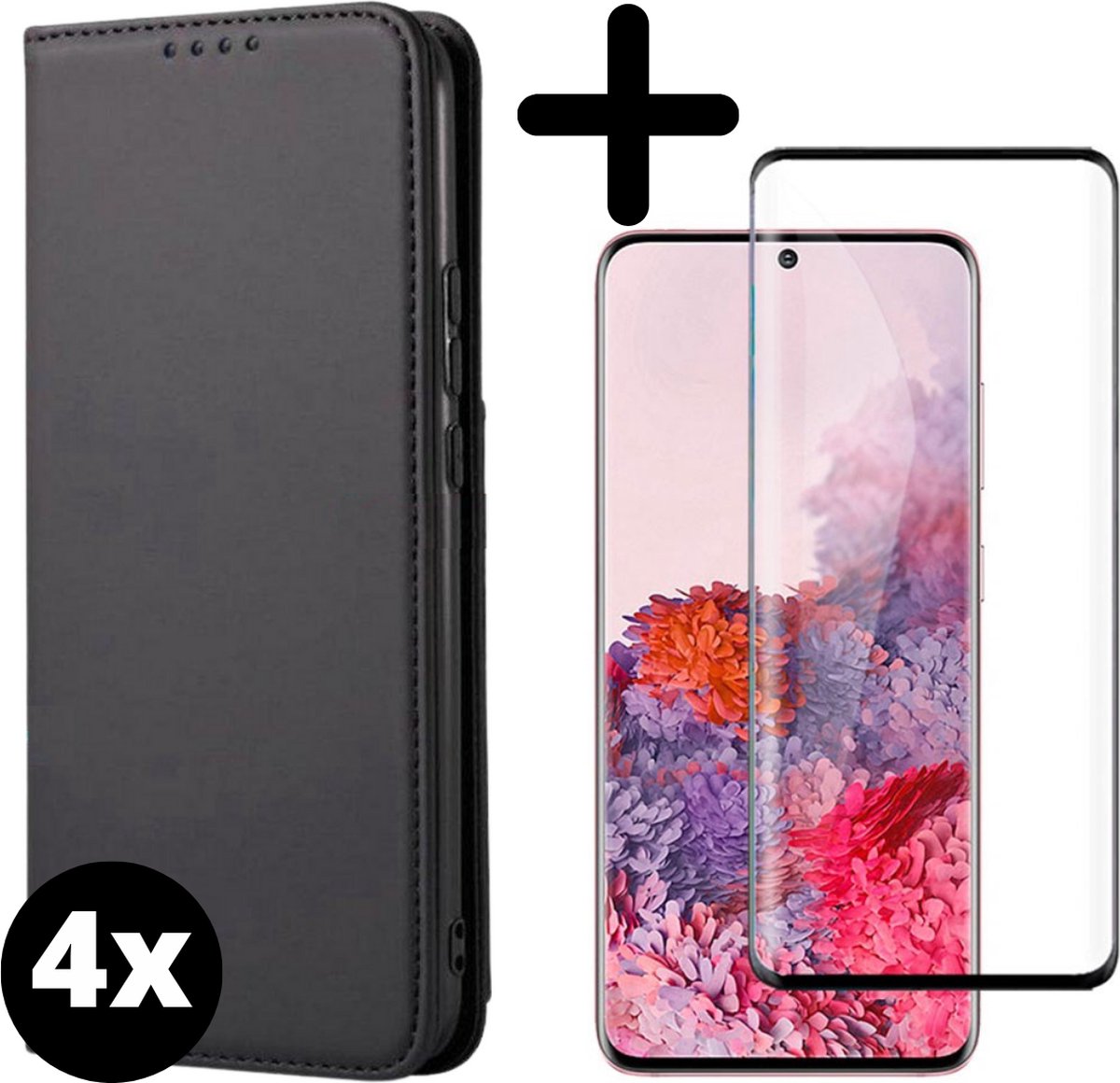 Fooniq Boek Hoesje Zwart 4x + Screenprotector 4x - Geschikt Voor Samsung Galaxy S20 Ultra
