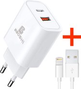 Type C oplader + 1m iPhone kabel | Oplaadadapter | Snellaad Adapter met 2 poorten | USB 3.0 18W en PD USB-C 18W |Qualcomm Quick Charge 3.0 + PD | telefoon oplader | iPhone oplader