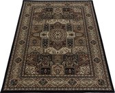 Tapis de salon oriental à poil ras Motif de antique ornement Noir