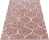 Tapis de salon Shaggy Design à carreaux Tile Jacquard Rose