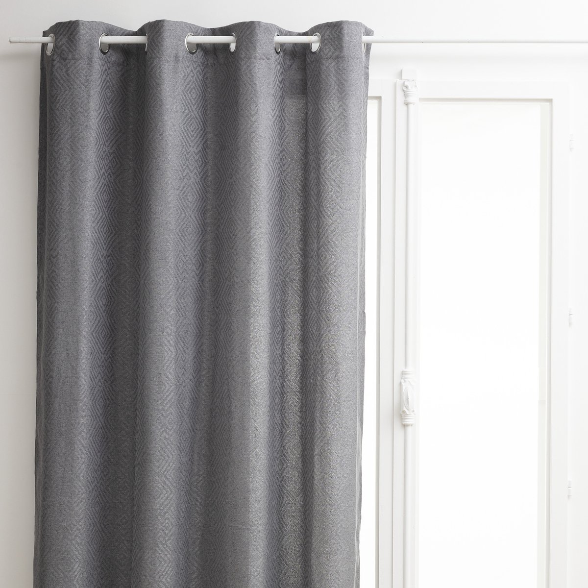 Atmosphera Gordijn Jacq grijs ingeweven motief - Kant en klaar met ringen - Extra lang - Gordijn raambekleding - 140 x 260 cm