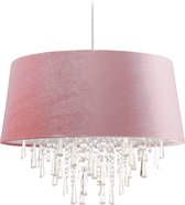 Relaxdays hanglamp met kristallen - fluwelen lampenkap - plafondlamp - diverse kleuren - roze