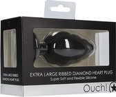 Extra Large Ribbed Diamond Heart Plug - Black - Butt Plugs & Anal Dildos black